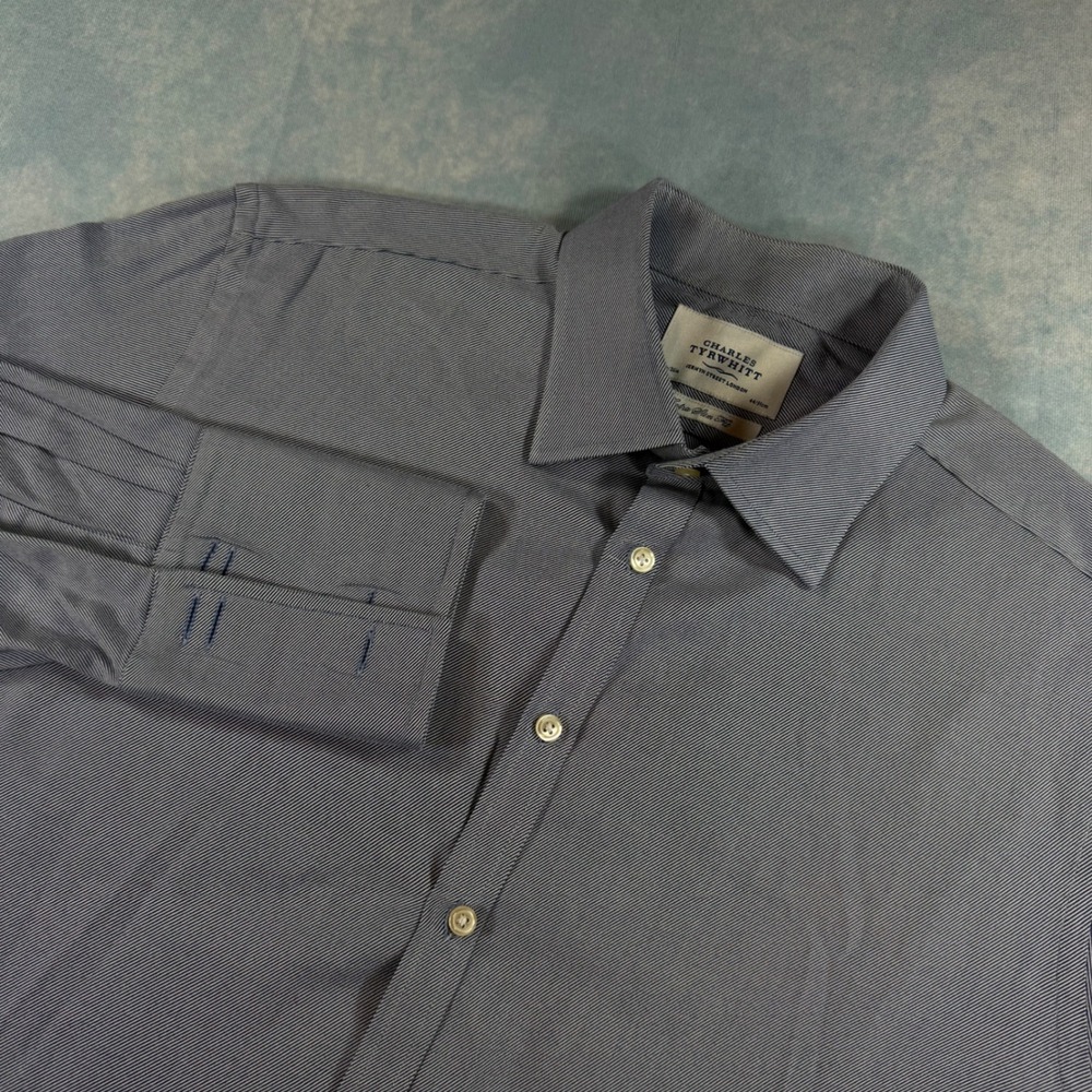 Charles Tyrwhitt Dress Shirt Mens 17.5/36 Blue Excellent Extra Slim French Cuff
